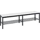 Banc de vestiaire Basic Plus, pour locaux humides, sans dossier, piétement à 6 branches gris noir RAL 7021, avec grille à chaussures, L 1500 mm, décor blanc