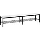 Banc de vestiaire Basic Plus, pour locaux humides, sans dossier, piétement à 6 branches gris noir RAL 7021, avec grille à chaussures, L 1960 mm, décor blanc