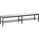 Banc de vestiaire Basic Plus, pour locaux humides, sans dossier, piétement à 6 branches gris noir RAL 7021, avec grille à chaussures, L 1960 mm, décor gris argenté