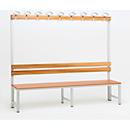 Banc de vestiaires avec dossier et crochets L 2000 mm