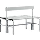 Banc de vestiaires, fil en inox/alu, double avec dossier, L 1015 mm, alu blanc