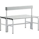 Banc de vestiaires, fil en inox/alu, double avec dossier, L 1500 mm, alu blanc