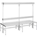 Banc de vestiaires, fil en inox/alu, double avec portemanteaux, L 2000 mm, gris clair