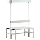 Banc de vestiaires, fils en acier/alu, double avec portemanteaux, 1015 mm de long, gris clair
