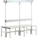 Banc de vestiaires, fils en acier/alu, double avec portemanteaux, 1500 mm de long, gris clair