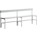 Banc de vestiaires, fils en acier/alu, simple avec dossier, 1500 mm de long, gris clair