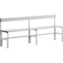 Banc de vestiaires, fils en acier/alu, simple avec dossier, 2000 mm de long, alu blanc
