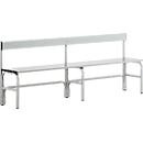 Banc de vestiaires, fils en acier/alu, simple avec dossier, 2000 mm de long, gris clair