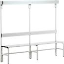 Banc de vestiaires, fils en acier/alu, simple avec portemanteaux, 2000 mm de long, gris clair