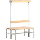 Banc de vestiaires, fils en acier/bois, double, avec portemanteaux, L 1015 mm, gris clair