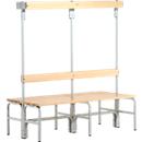 Banc de vestiaires, fils en acier/bois, double, avec portemanteaux, L 1500 mm, gris clair