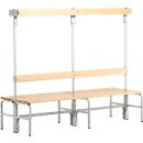 Banc de vestiaires, fils en acier/bois, double, avec portemanteaux, L 2000 mm, gris clair