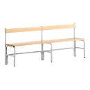 Banc de vestiaires, fils en acier/bois, simple, avec dossier, L 2000 mm, alu blanc
