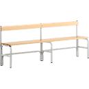 Banc de vestiaires, fils en acier/bois, simple, avec dossier, L 2000 mm, gris clair