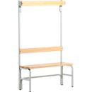 Banc de vestiaires, fils en acier/bois, simple, avec portemanteaux, L 1015 mm, gris clair
