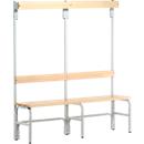 Banc de vestiaires, fils en acier/bois, simple, avec portemanteaux, L 1500 mm, gris clair