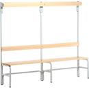 Banc de vestiaires, fils en acier/bois, simple, avec portemanteaux, L 2000 mm, gris clair