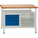 Bancada de trabalho com 1 prateleira e 3 gavetas
