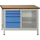 Bancada de trabalho com 1 prateleira e 4 gavetas