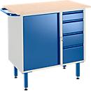 Bancada de trabalho com armário, 4 gavetas e pés ajustáveis