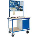 Bancada de trabalho móvel profissional com armário, 2 painéis perfurados, 1250x700x1990mm