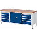 Bancada de trabalho série 8909, 8 gavetas, 2 portas com prateleira, profundidade 700 ou 900 mm