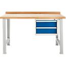 Banco de trabajo modular Schäfer Shop Select, mueble básico, tablero multiplex de haya, hasta 500 kg, An 1500 x Pr 700 x Al 840 mm, azul genciana ral 5010