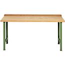 Banco de trabajo modular Schäfer Shop Select, mueble básico, tablero multiplex de haya, hasta 500 kg, An 1500 x Pr 700 x Al 840 mm, verde Reseda ral 6011