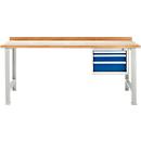 Banco de trabajo modular Schäfer Shop Select, mueble básico, tablero multiplex de haya, hasta 500 kg, An 2000 x Pr 700 x Al 840 mm, gris claro ral 7035/ azul genciana ral 5010