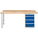 Banco de trabajo modular Schäfer Shop Select, mueble básico, tablero multiplex de haya, hasta 500 kg, An 2000 x Pr 700 x Al 840 mm, gris claro ral 7035/ azul genciana ral 5010