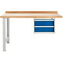 Banco de trabajo modular Schäfer Shop Select, unidad adicional, tablero multiplex de haya, hasta 500 kg, An 1500 x Pr 700 x Al 840 mm, azul genciana ral 5010