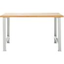 Banco de trabajo modular Schäfer Shop Select, unidad básica, tablero multiplex de haya, hasta 500 kg, 1500 mm (ancho) x 700 mm (profundidad) x 840 mm (alto), gris claro RAL 7035