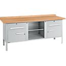 Banco de trabajo tipo caja Schäfer Shop Select PW 200-0, tablero multiplex de haya, hasta 750 kg, An 2000 x Pr 700 x Al 840 mm, aluminio blanco