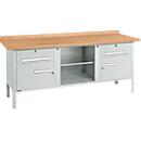 Banco de trabajo tipo caja Schäfer Shop Select PW 200-0, tablero multiplex de haya, hasta 750 kg, An 2000 x Pr 700 x Al 840 mm, gris claro