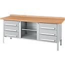 Banco de trabajo tipo caja Schäfer Shop Select PW 200-2, tablero multiplex de haya, hasta 750 kg, ancho 2000 x fondo 700 x alto 840 mm, aluminio blanco