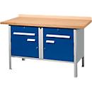 Banco de trabajo tipo caja Schäfer Shop Select PWi 150-0, tablero multiplex de haya, hasta 750 kg, An 1500 x Pr 700 x Al 840 mm, azul genciana