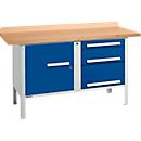 Banco de trabajo tipo caja Schäfer Shop Select PWi 150-6, tablero multiplex de haya, hasta 750 kg, An 1500 x Pr 700 x Al 840 mm, azul genciana