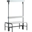 Banco de vestiário, tubo de aço/ alumínio, duplo com secção para roupa, 1015 mm de comprimento