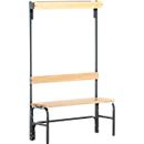 Banco de vestiário, tubo de aço/ madeira, simples, com secção para roupa, C 1015 mm