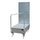 Bandeja móvel de sump com parede de chapa perfurada, em aço, com capacidade para 2 bidões de 200 litros