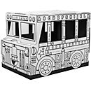 Bankers Box Bus de jeu, bus en carton ondulé FSC à colorier, grand, portes/fenêtres interactives, sûr à partir de 3 ans, L 838 x l 787 x H 1143 mm, blanc