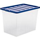 BANKERS BOX Opbergdoos - polypropeen - L 560 x B 380 x H 410 mm – inhoud 64 L - stapelbaar - deksel met clipsluiting – transparant en donkerblauw deksel