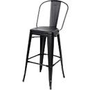 Barhocker Paperflow URBAN, Rückenlehne, stapelbar, UV-behandelt, perforierte Sitzfläche, B 360 x H 365 x H 760 mm, Stahl verzinkt, schwarz/schwarz, 2 Stück