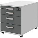 BARI file cabinet on castors, material drawer, 3 drawers, lockable, W 432 x D 577 x H 538 mm, light grey/anthracite