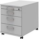 BARI file cabinet on castors, material drawer, 3 drawers, lockable, W 432 x D 577 x H 538 mm, light grey
