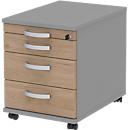 BARI file cabinet on castors, material drawer, 3 drawers, lockable, W 432 x D 577 x H 538 mm, oak/medium grey finish