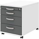 BARI file cabinet on castors, material drawer, 3 drawers, lockable, W 432 x D 577 x H 538 mm, white/anthracite