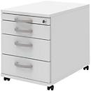 BARI file cabinet on castors, material drawer, 3 drawers, lockable, W 432 x D 577 x H 538 mm, white
