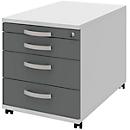 BARI file cabinet on castors, material drawer, 3 drawers, lockable, W 432 x D 800 x H 538 mm, light grey/anthracite
