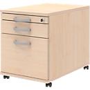 BARI file cabinet on castors, pull-out suspension file drawer, material drawer, 1 drawer, W 432 x D 800 x H 538 mm, maple finish